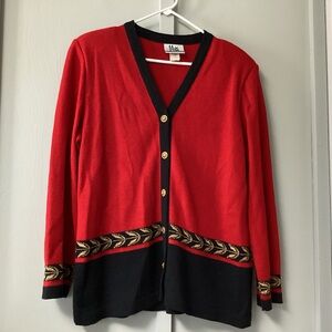 Vintage Mita Cardigan Knit Women’s Size 18 Red Gold Button Long Sleeve